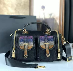 Women’s Rhinestone Satchel Bag with Double Front Pockets