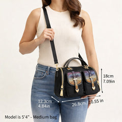 Women’s Rhinestone Satchel Bag with Double Front Pockets