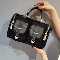 Women’s Rhinestone Satchel Bag with Double Front Pockets
