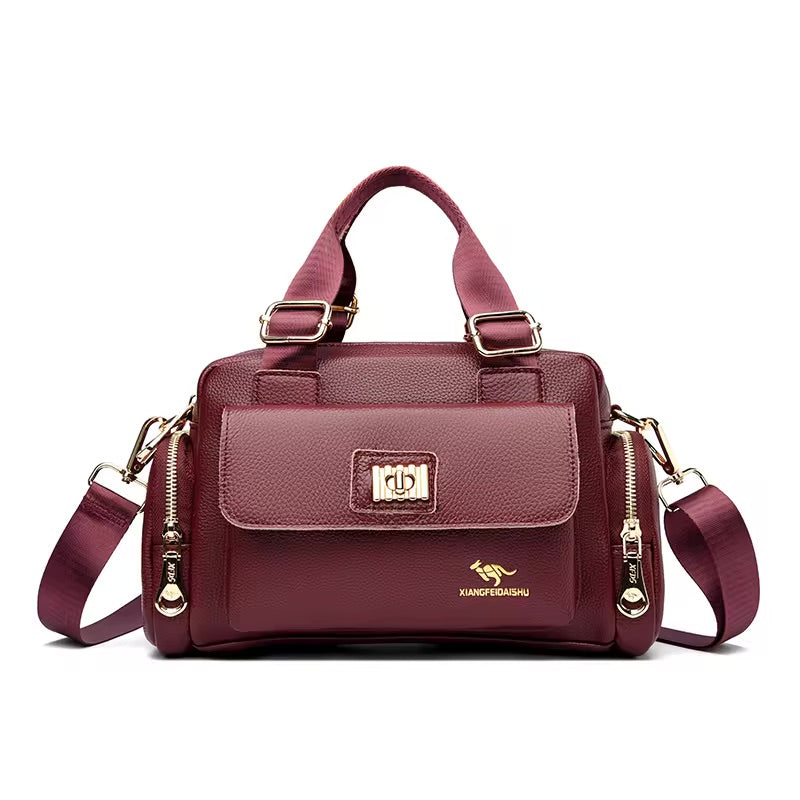 Sleek Street  High Quality Pu  Soft Leather Large Capacity Locomotive Main Satchel bag Women 2024